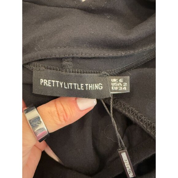 NEW Prettylittlething Black Cut Out Long Sleeve Hooded Bodysuit NWT - Size 2 - Picture 5 of 8